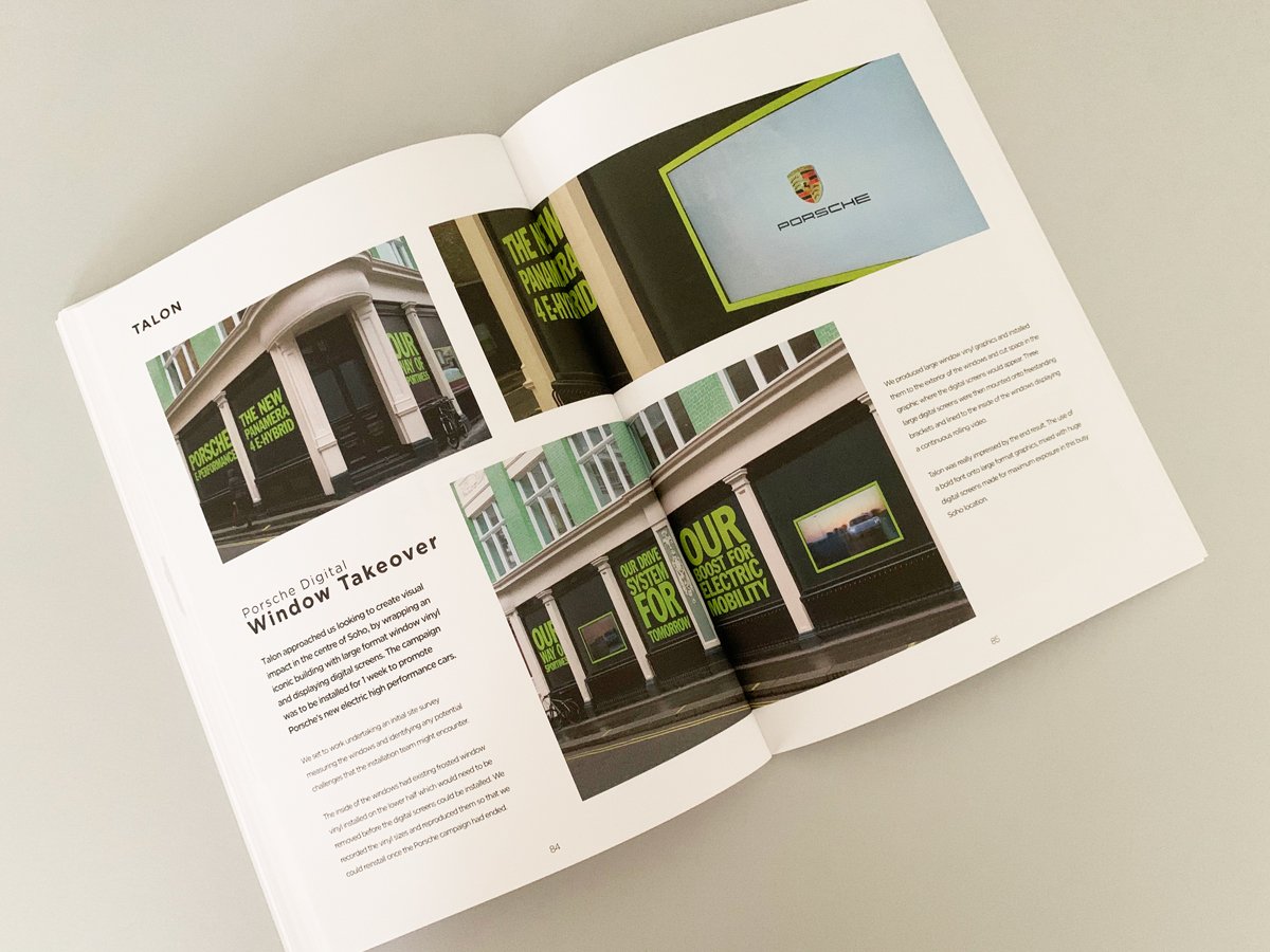 A project spread in the SMP Annual showing the Porsche digital window takeover in Soho
