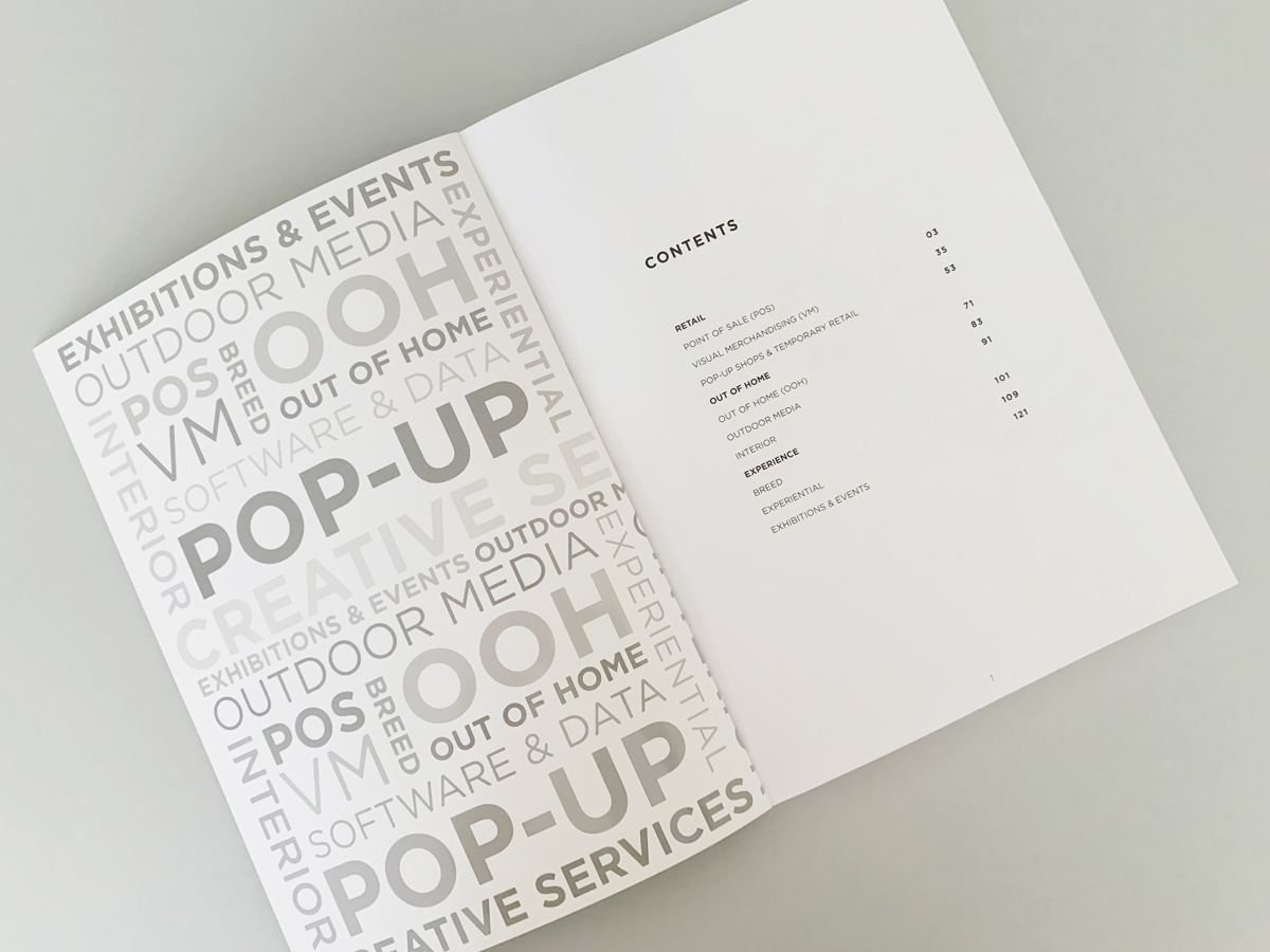 Contents spread of the SMP Annual showing a typographic left page and a clean contents list